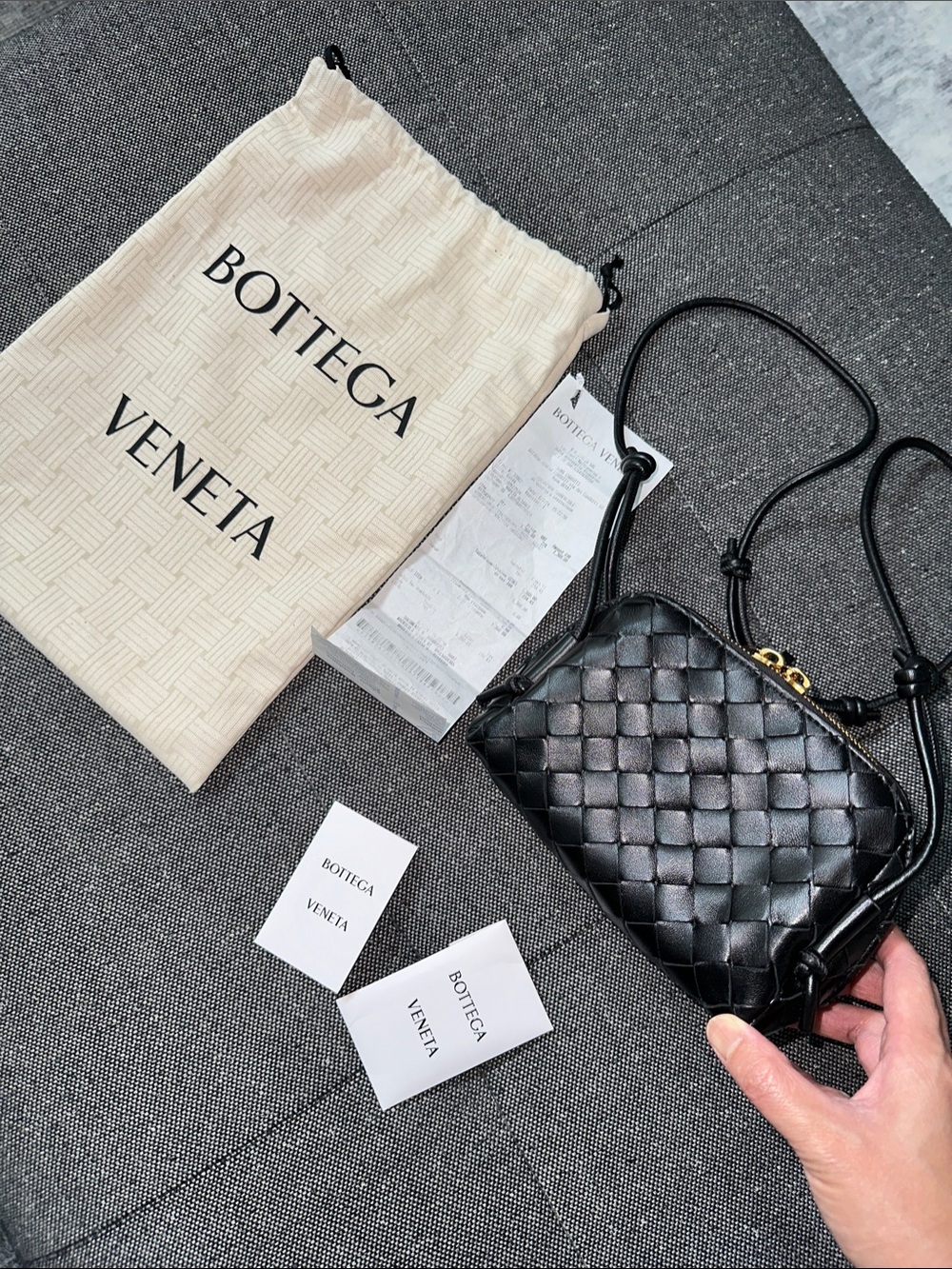 Bottega Veneta Black Intrecciato Mini Crossbody Bag with Gold Hardware